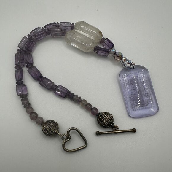 Stunning etched pendant with amethyst and quartz beaded necklace! - Picture 6 of 10
